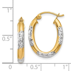 14K Two-Tone Gold 3mm Diamond-cut Oval Hollow Hoop Earrings