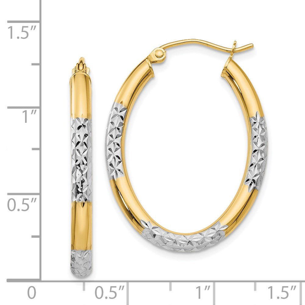 14K Two-Tone Gold 3mm Diamond-cut Oval Hollow Hoop Earrings