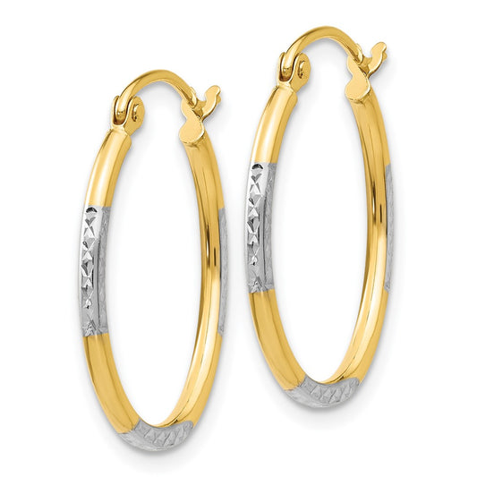 14K Two-Tone Gold Diamond-cut Oval Hoop Earrings