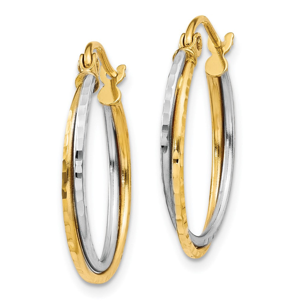 14K Two-Tone Gold Diamond-cut Twisted Hoop Earrings