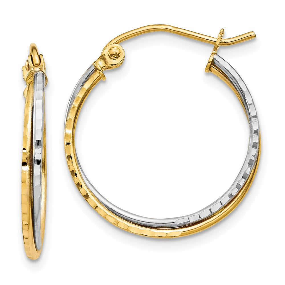 14K Two-Tone Gold Diamond-cut Twisted Hoop Earrings