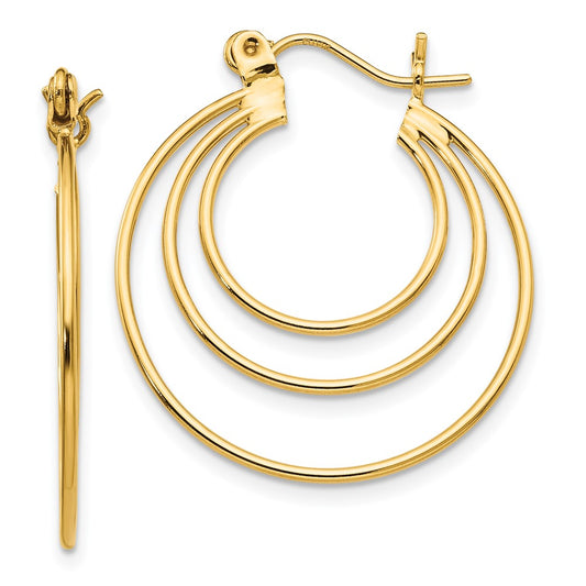 14K Yellow Gold Polished Circles Hoop Earrings