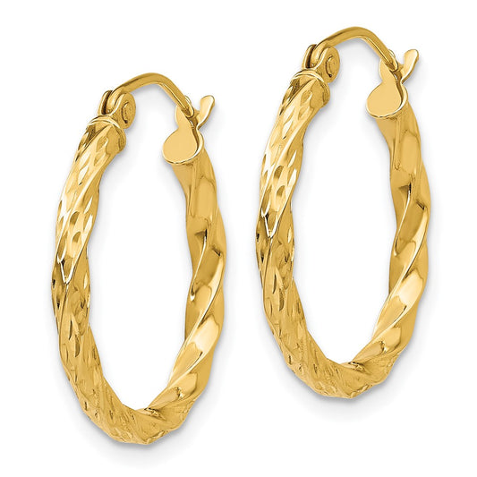 14K Yellow Gold Twist Hollow Hoop Earrings