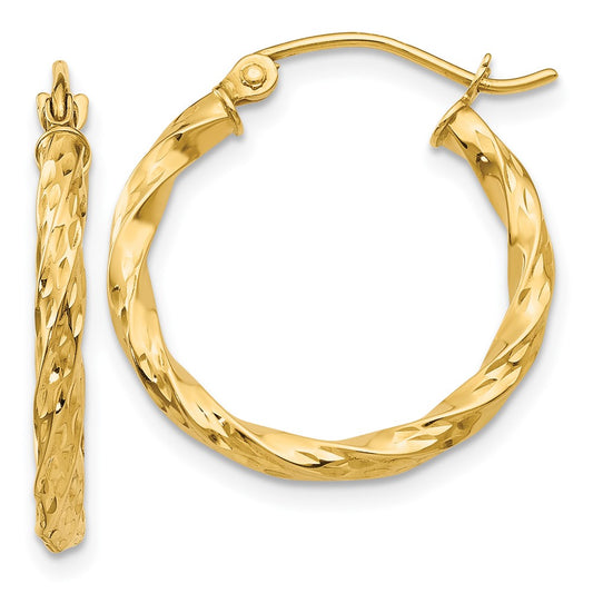 14K Yellow Gold Twist Hollow Hoop Earrings