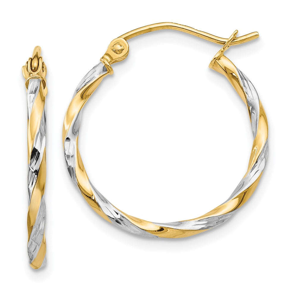 14K Two-Tone Gold Hollow Twisted Hoop Earrings