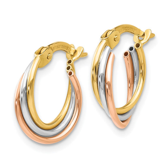 14K Tri-Color Gold Twisted Hoop Earrings