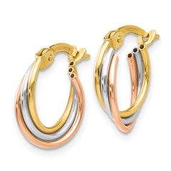 14K Tri-Color Gold Twisted Hoop Earrings