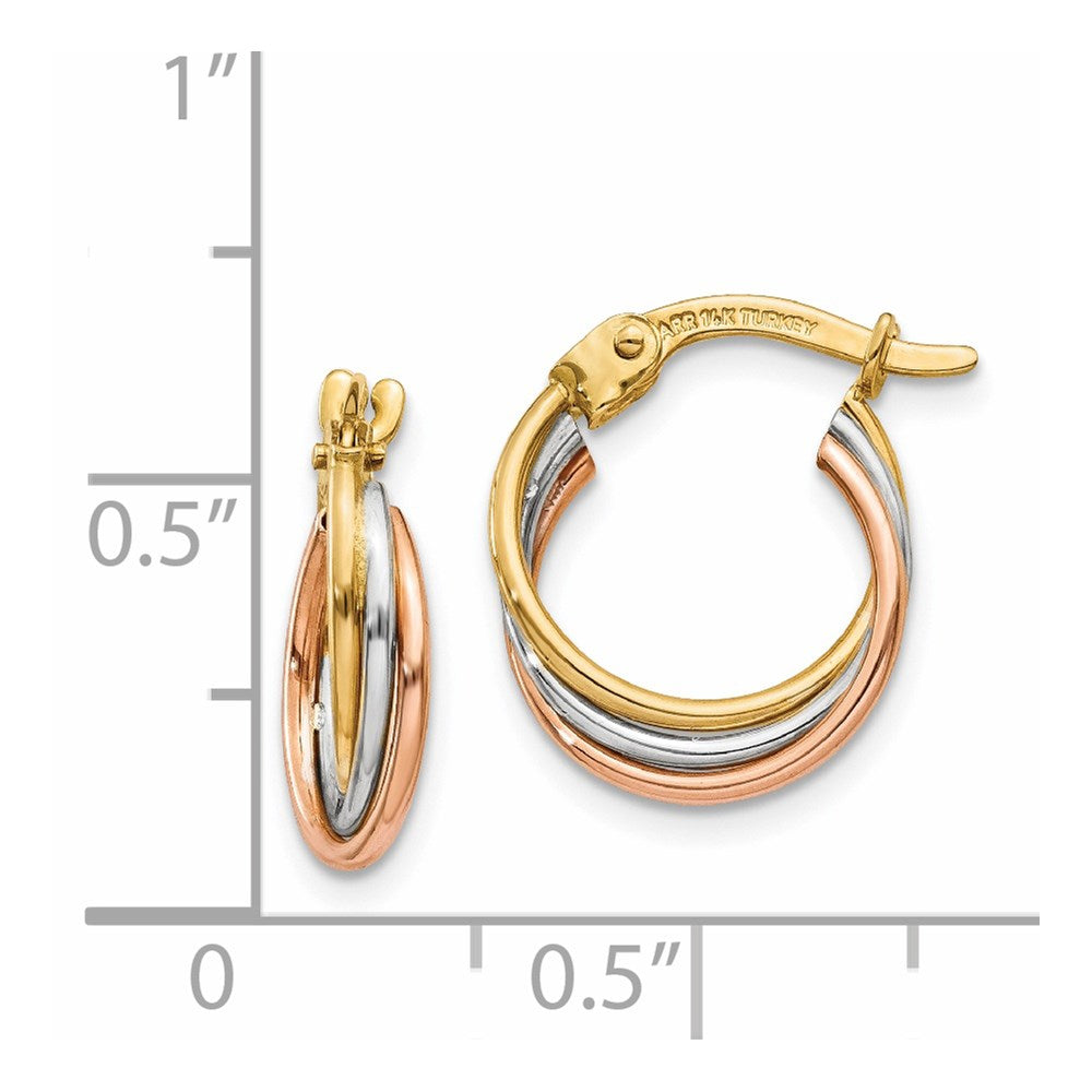 14K Tri-Color Gold Twisted Hoop Earrings