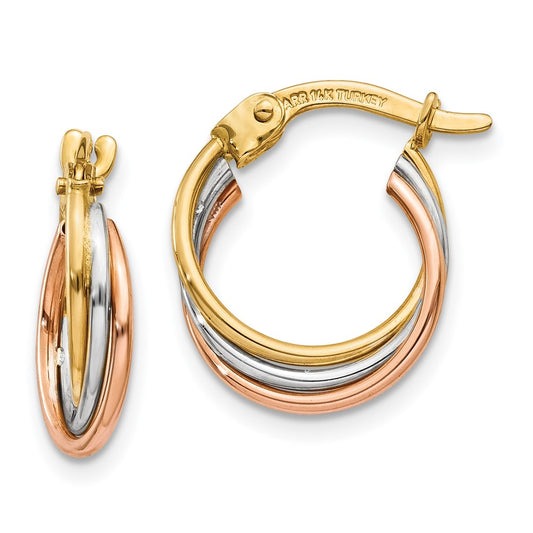 14K Tri-Color Gold Twisted Hoop Earrings