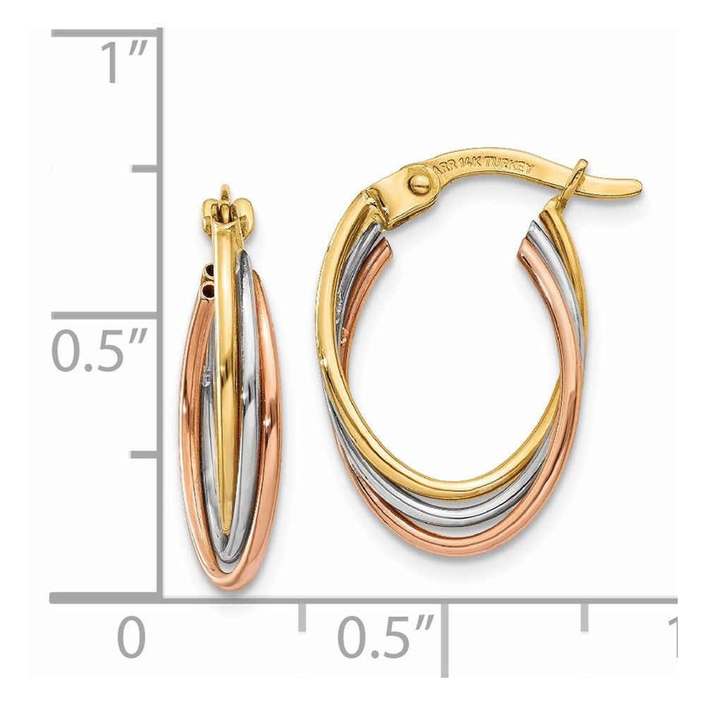 14K Tri-Color Gold Twisted Hoop Earrings