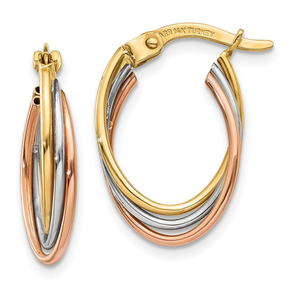 14K Tri-Color Gold Twisted Hoop Earrings