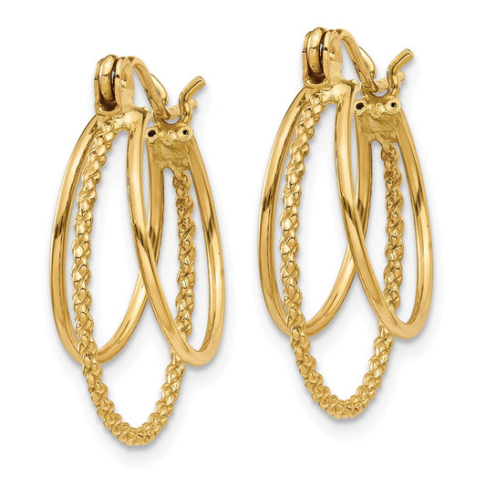 14K Yellow Gold Polished and Textured Circle Hoop Earrings