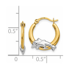 14K Two-Tone Gold Dolphin Hoop Earrings