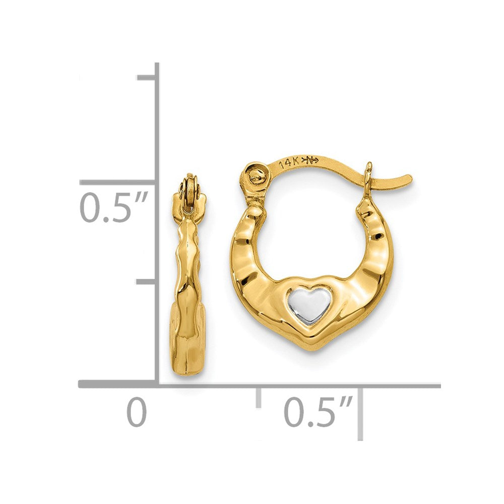 14K Two-Tone Gold Heart Hollow Hoop Earrings