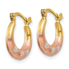 14K Tri-Color Gold Flower Hoop Earrings