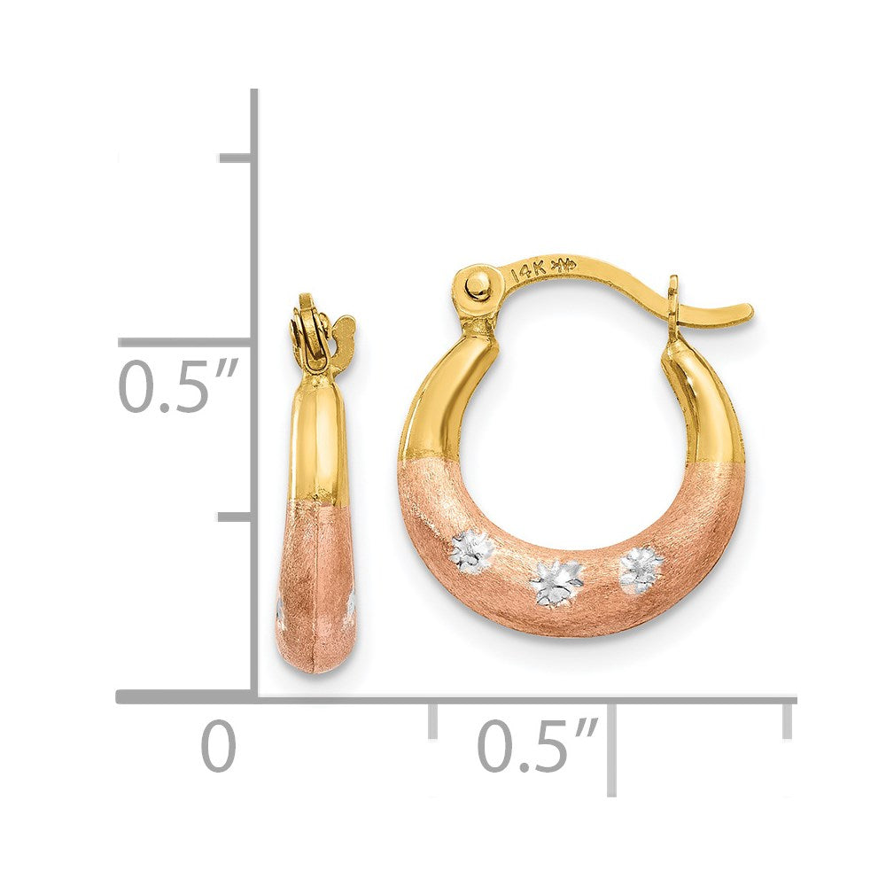 14K Tri-Color Gold Flower Hoop Earrings