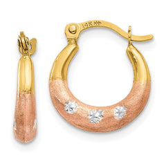 14K Tri-Color Gold Flower Hoop Earrings