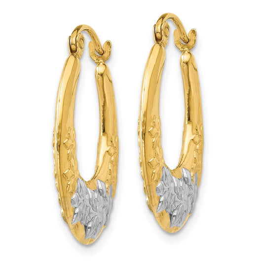 14K Two-Tone Gold Hollow Flowers Hoop Earrings