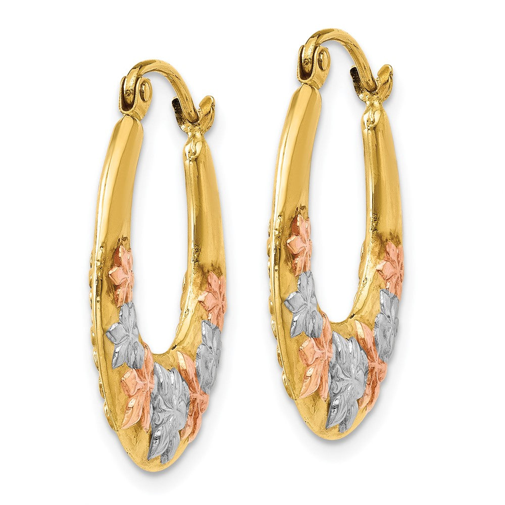 14K Tri-Color Gold Hollow Flowers Hoop Earrings