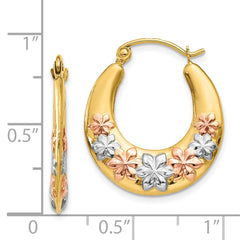 14K Tri-Color Gold Hollow Flowers Hoop Earrings