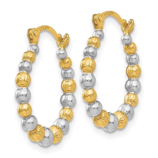 14K Two-Tone Gold Beaded Hoop Earrings
