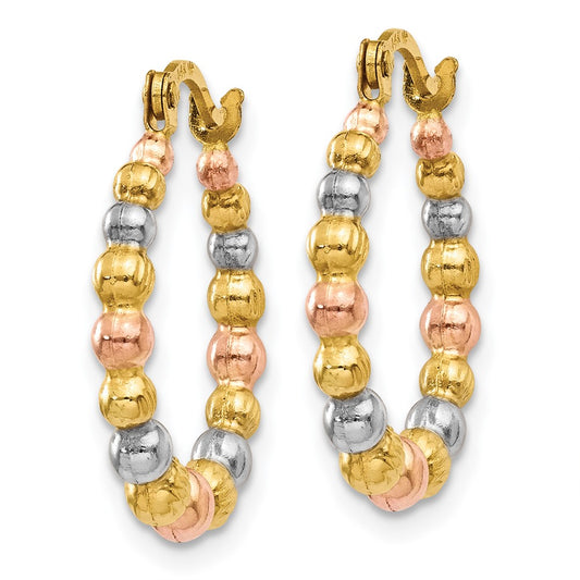 14K Tri-Color Gold Beaded Hoop Earrings