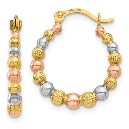 14K Tri-Color Gold Beaded Hoop Earrings
