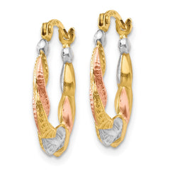 14K Tri-Color Gold Hollow Scalloped Hoop Earrings