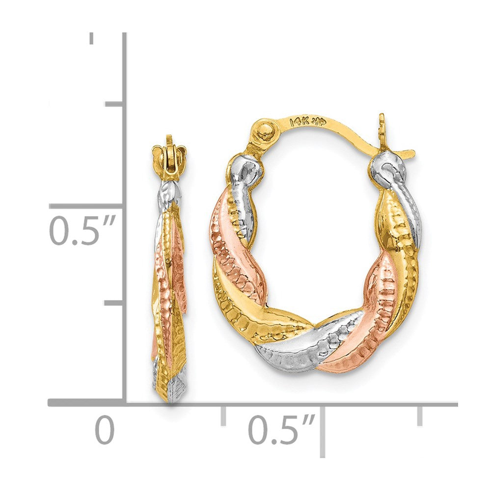 14K Tri-Color Gold Hollow Scalloped Hoop Earrings