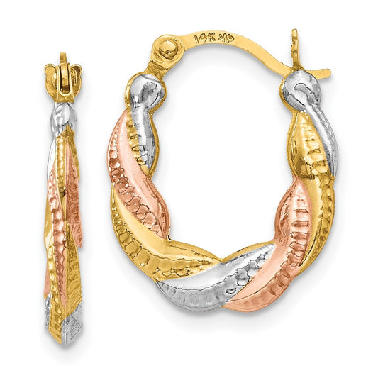 14K Tri-Color Gold Hollow Scalloped Hoop Earrings
