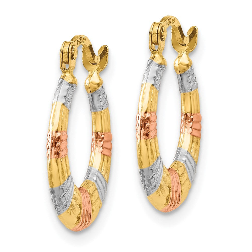 14K Tri-Color Gold Hollow Textured Hoop Earrings