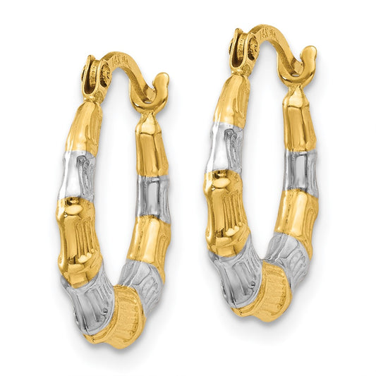 14K Two-Tone Gold Hollow Bamboo Hoop Earrings