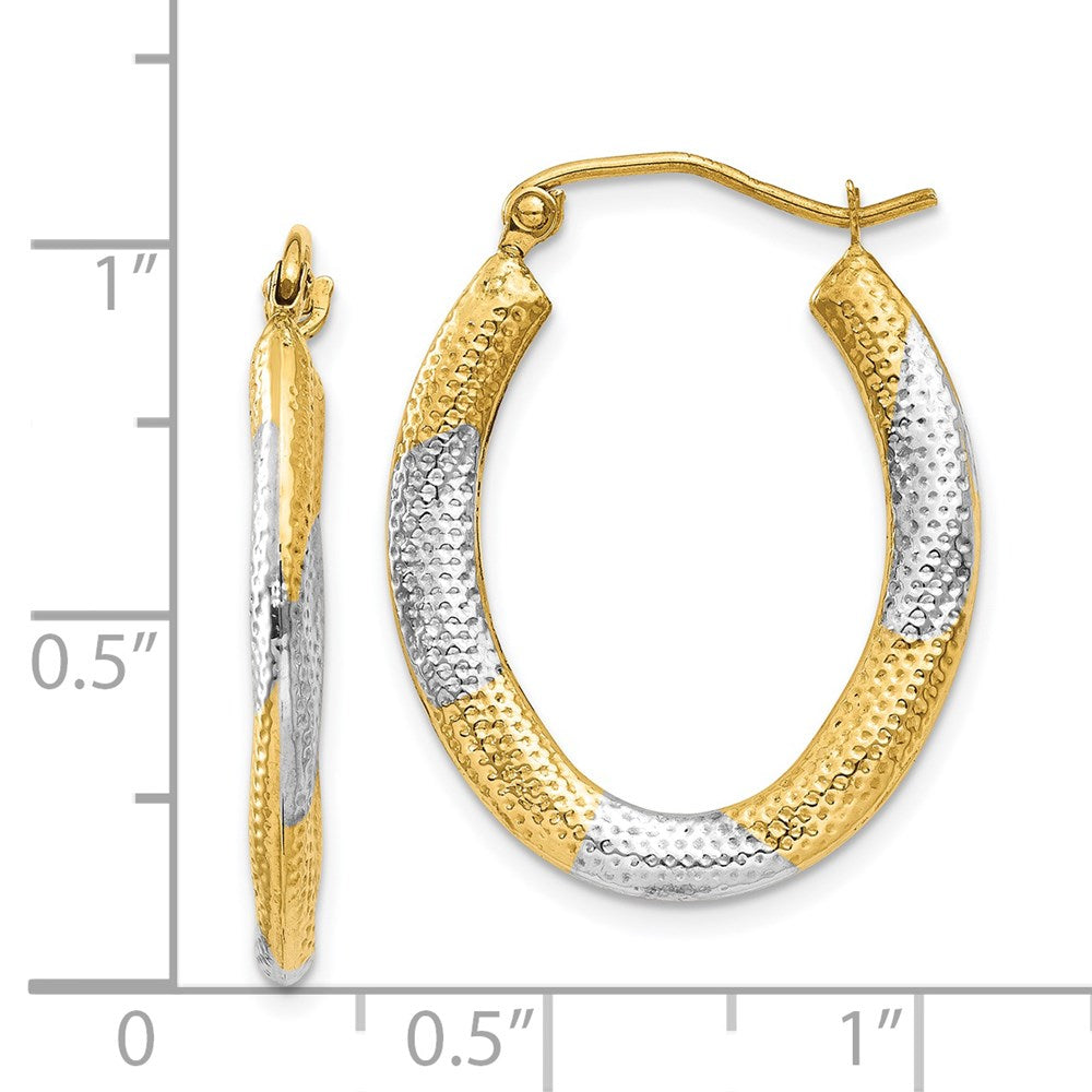 14K Two-Tone Gold Textured Hollow Oval Hoop Earrings