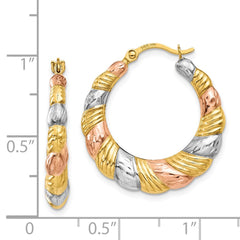 14K Tri-Color Gold Hollow Scalloped Hoop Earrings