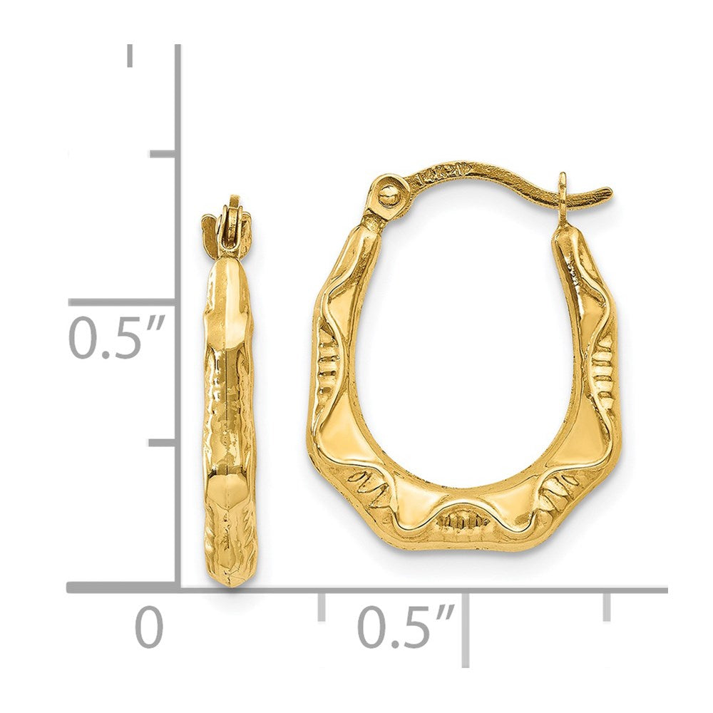 14K Yellow Gold Hollow Oval Hoop Earrings