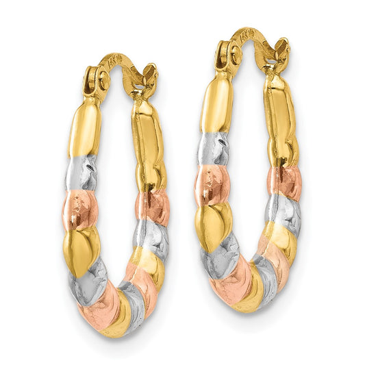 14K Tri-Color Gold Hollow Scalloped Hoop Earrings