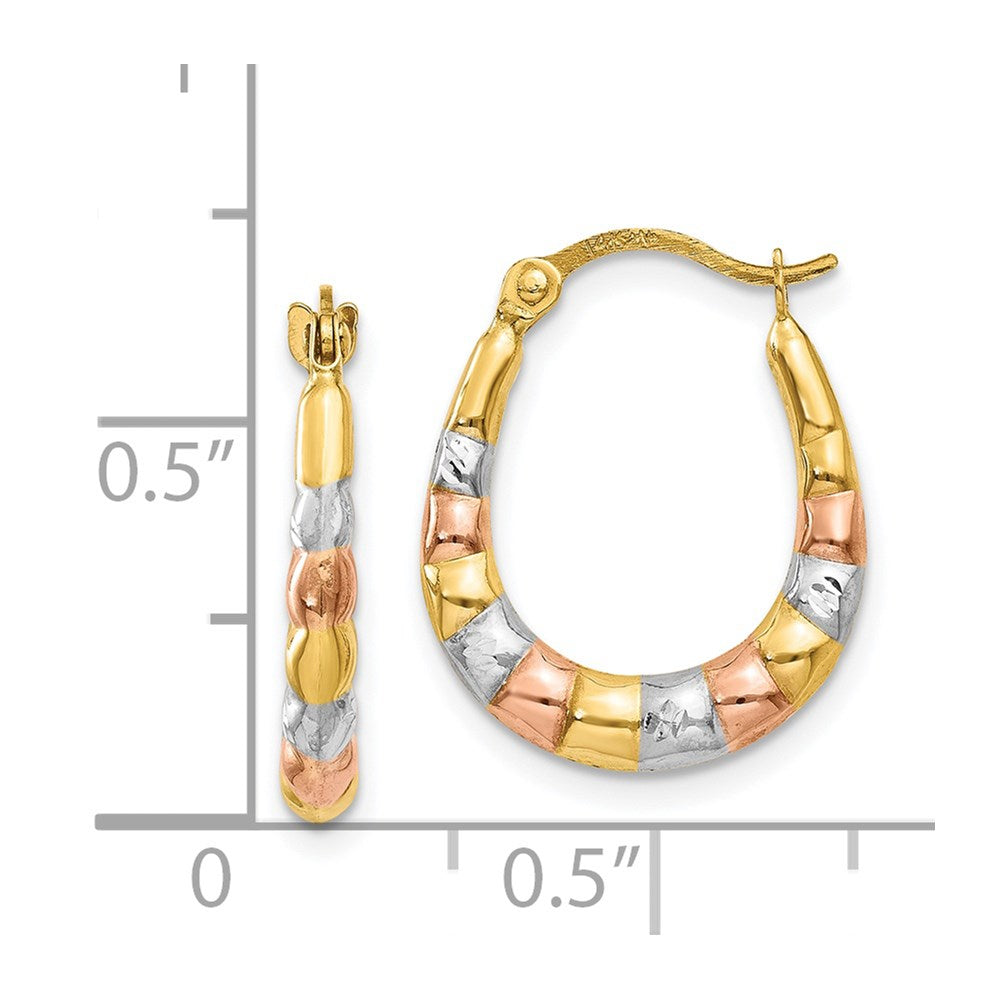 14K Tri-Color Gold Hollow Scalloped Hoop Earrings