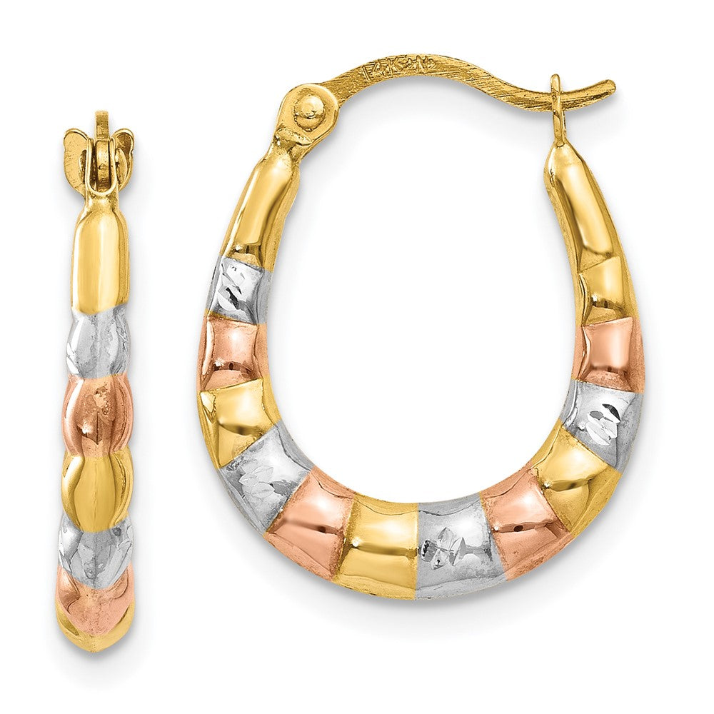 14K Tri-Color Gold Hollow Scalloped Hoop Earrings