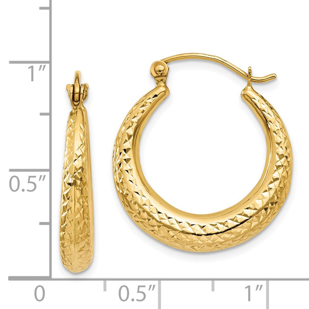 14K Yellow Gold Diamond-cut Hollow Hoop Earrings