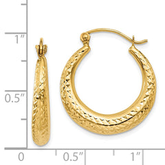 14K Yellow Gold Diamond-cut Hollow Hoop Earrings