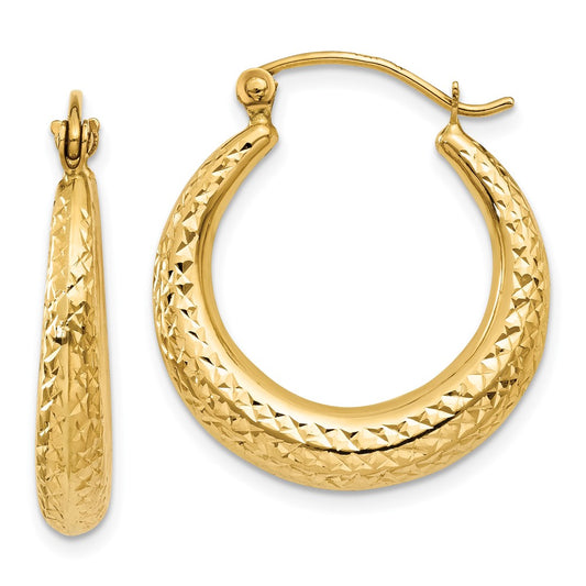 14K Yellow Gold Diamond-cut Hollow Hoop Earrings