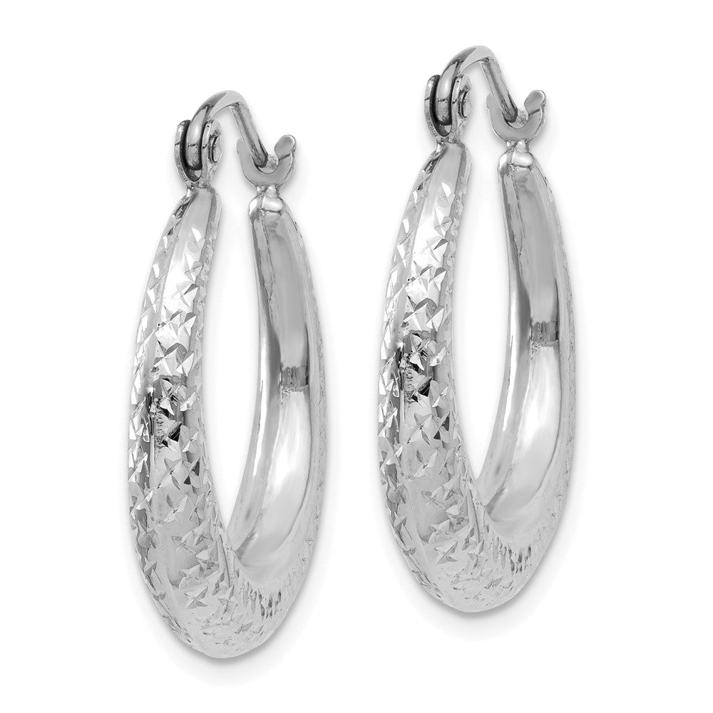 14K White Gold Diamond-cut Hollow Hoop Earrings