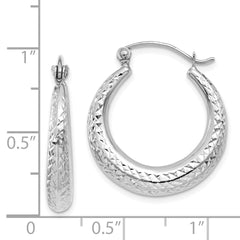 14K White Gold Diamond-cut Hollow Hoop Earrings