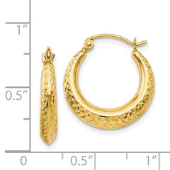 14K Yellow Gold Textured Hollow Hoop Earrings