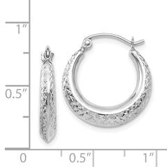 14K White Gold Textured Hollow Hoop Earrings