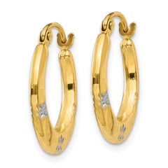 14K Two-Tone Gold Flowers Hollow Hoop Earrings