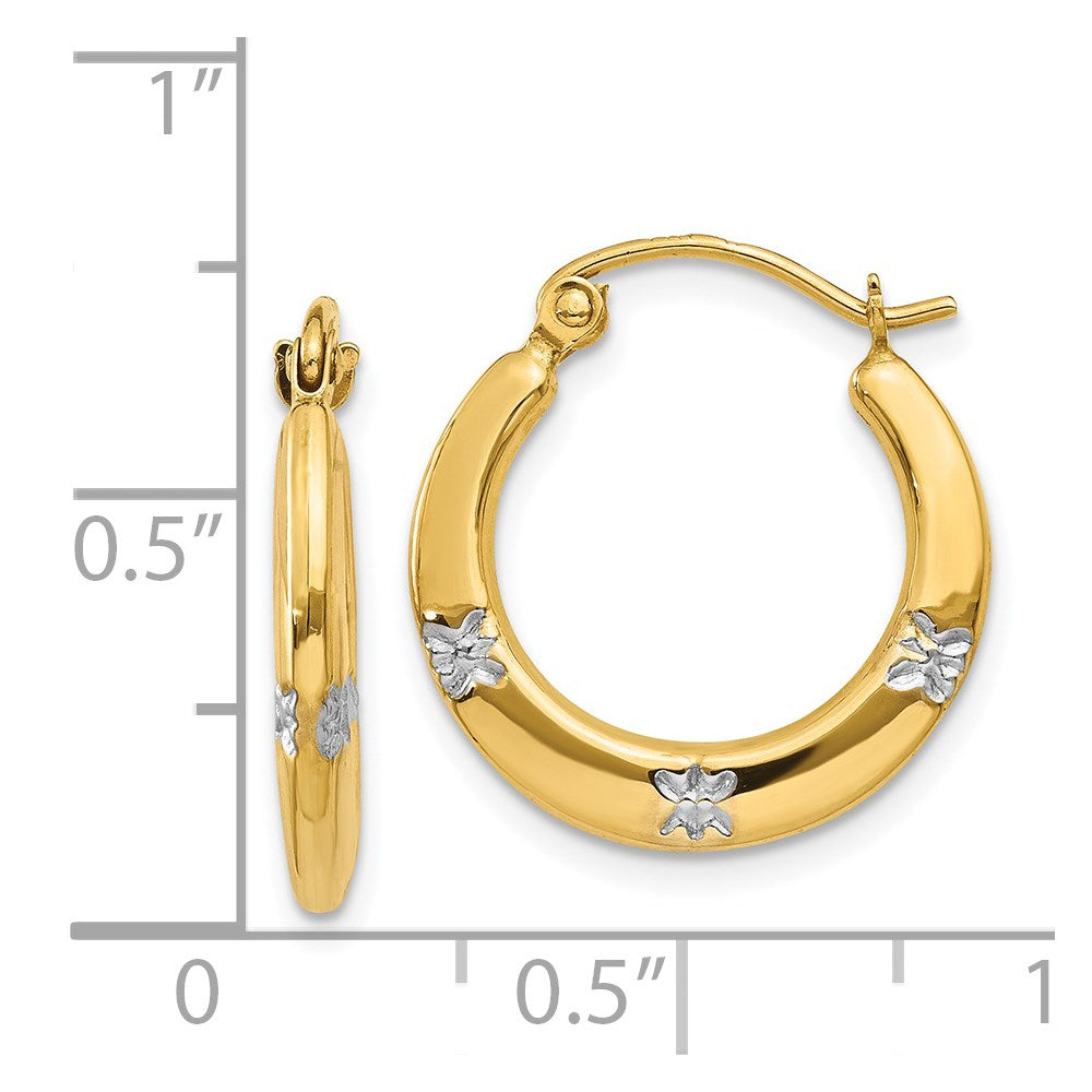 14K Two-Tone Gold Flowers Hollow Hoop Earrings