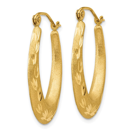 14K Yellow Gold Satin Diamond-cut Hollow Hoop Earrings