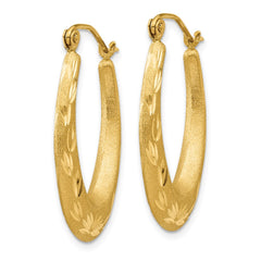 14K Yellow Gold Satin Diamond-cut Hollow Hoop Earrings