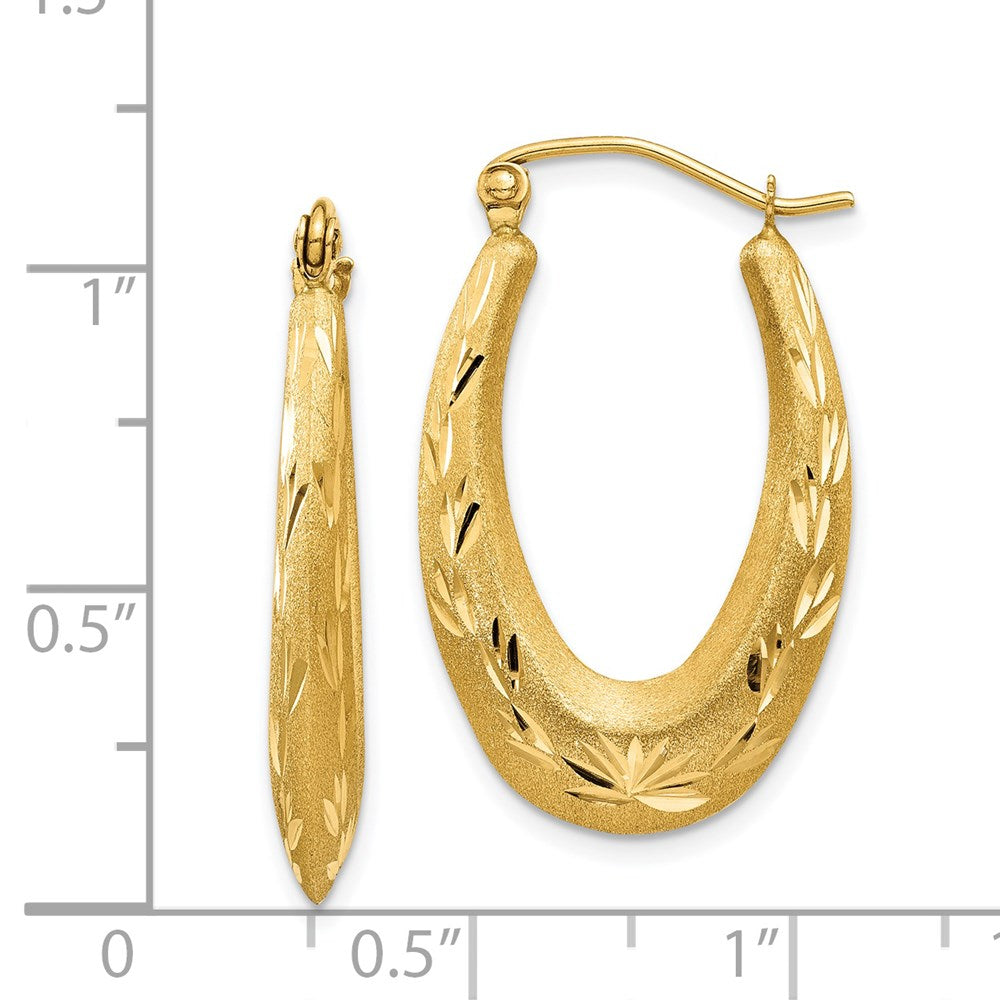 14K Yellow Gold Satin Diamond-cut Hollow Hoop Earrings